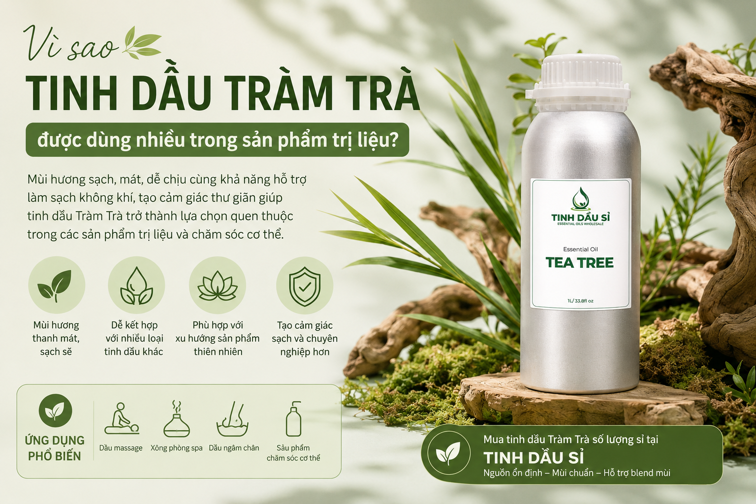 Vì sao tinh dầu Tràm Trà được dùng nhiều trong sản phẩm trị liệu?